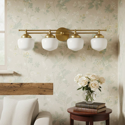 Opalume Glass Art Deco Vanity Light - Bathroom Wall Sconce with White Glass Shades