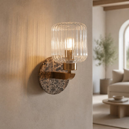 Korlisse Modern Marble Wall Light - Vintage Brass & Clear Glass Accent for Living Room and Hallway