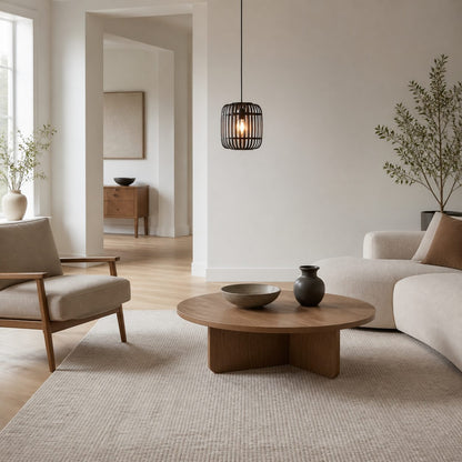 Yumeko Verstellbare Bambus-Pendelleuchte – Natürliche Käfig-Deckenleuchte, perfekt für Wohn- und Esszimmer
