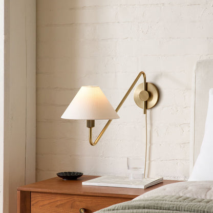 Diora Adjustable-arm Wall Sconce with Linen Shade - Versatile Wall Lamp for Bedroom or Hallway
