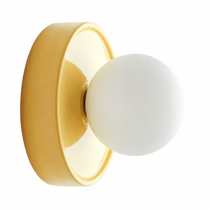 Solna Round Glass Wall Sconce with Ceramic Base—Minimalist Lighting for Bedroom or Hallway