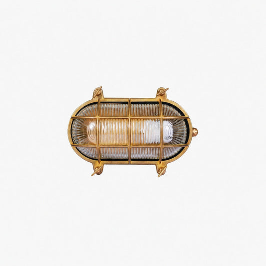 Ivoran Bulkhead Wall Sconce - Brass Caged Glass Vintage Industrial Light for Outdoor and Bathroom