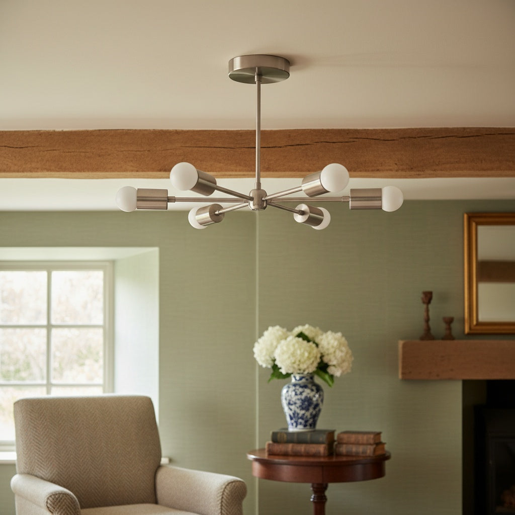 Mobilux Line Mid Century Gold Sputnik Chandelier - Geometric Brass Fixture