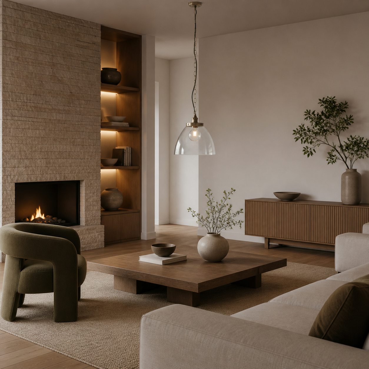Novera Art Deco Kuppel-Hängeleuchte mit verstellbarer Höhe und Glasschirm - Wohnzimmer