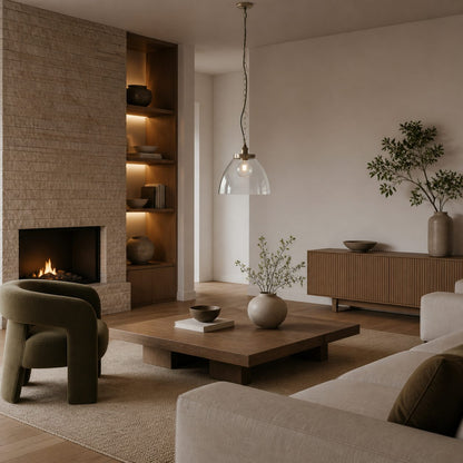Novera Art Deco Kuppel-Hängeleuchte mit verstellbarer Höhe und Glasschirm - Wohnzimmer