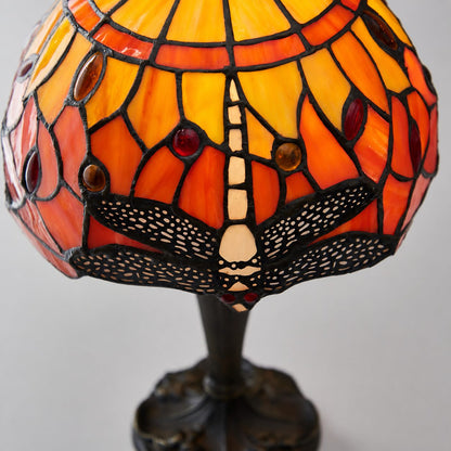 TF Dragonfly Hand-Cut Table Lamp – Vintage Stained Glass for Bedroom or Living Room