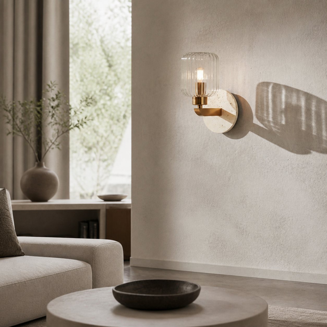 Korlisse Modern Marble Wall Light - Vintage Brass & Clear Glass Accent for Living Room and Hallway