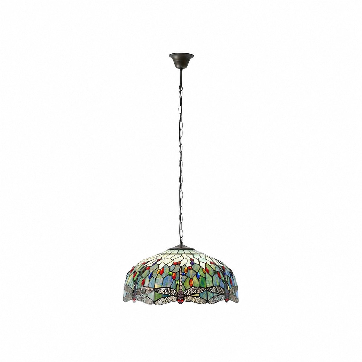 TF Dragonfly Blue Tiffany-Deckenleuchte – Jugendstil-Pendelleuchte aus Buntglas für Wohnzimmer