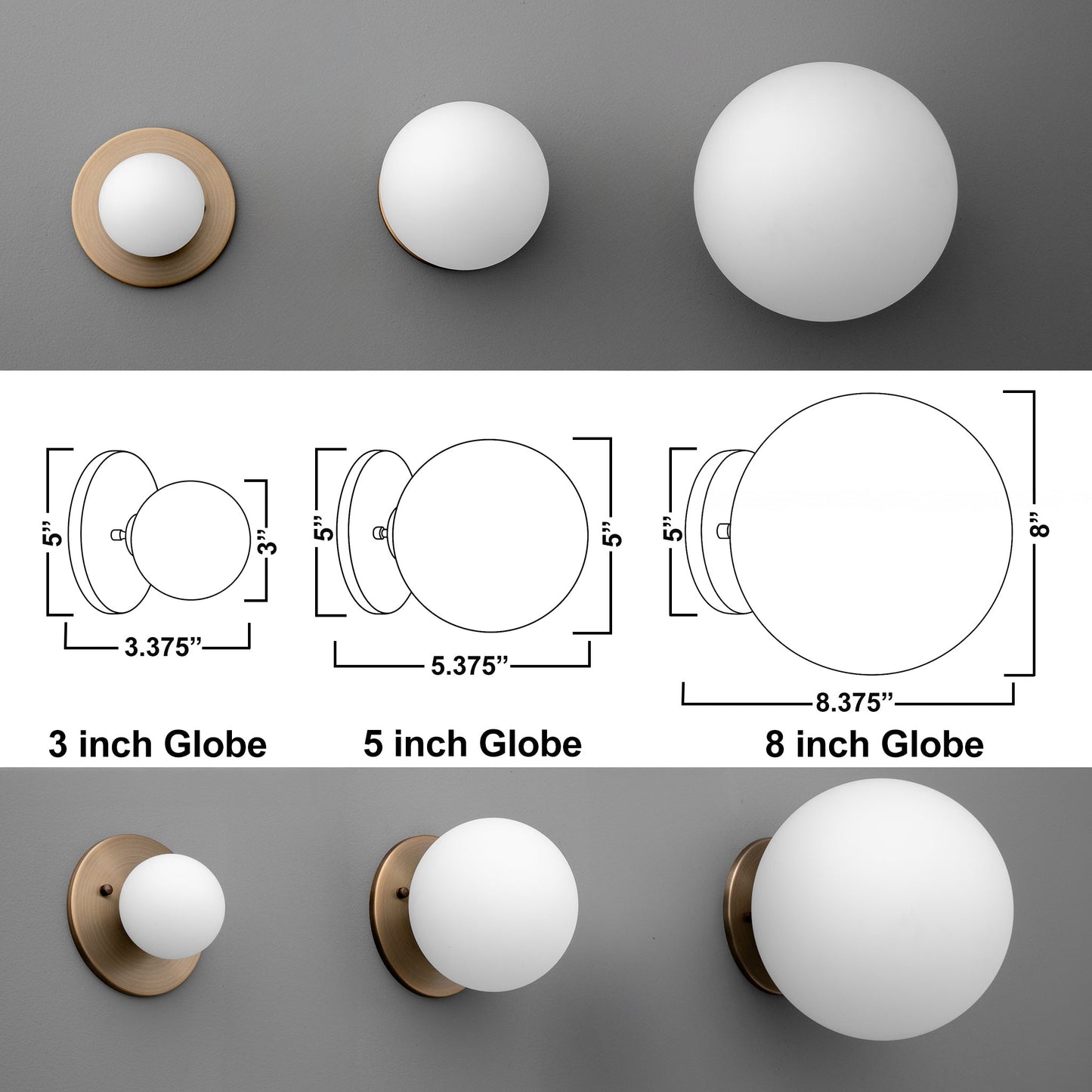 Glorica Glass Brass Wall Sconce - Frosted Globe Classic Light For Warm Ambiance