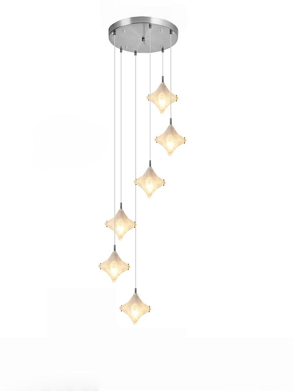 Art Deco Star Staircase Pendant Light – Frosted Glass Hanging Fixture –  Astris Altair