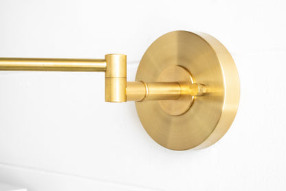 Ornato Brass Swing Arm Wall Sconce with White Cloth Shade for Bathroom Vanity or Hallway