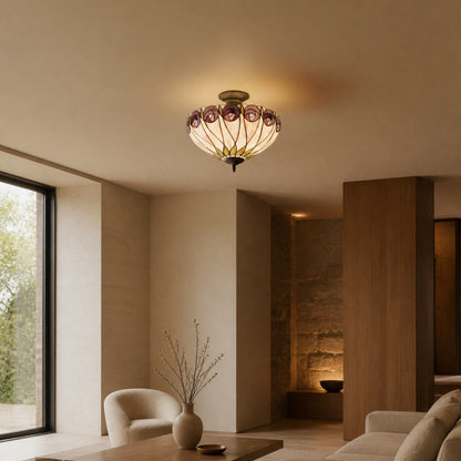 TF Hutchinson Tiffany Ceiling Light with Mackintosh Rose for Living and Dining Rooms