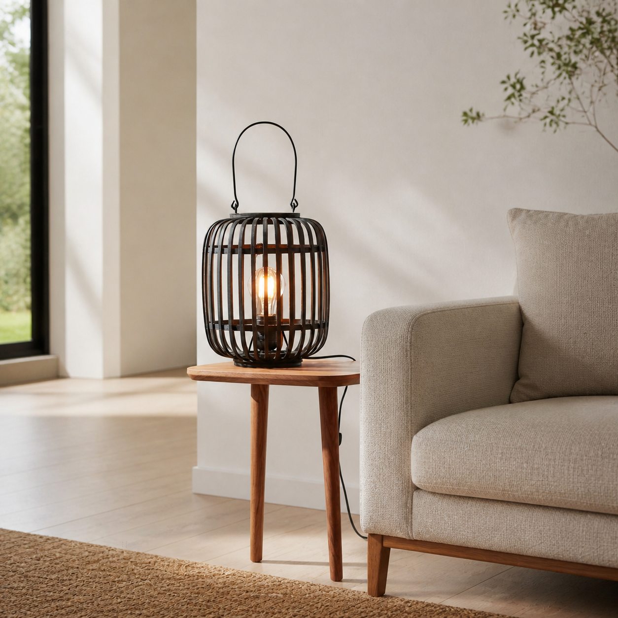 Yumeko Ambient Tischleuchte – Stilvolles und umweltfreundliches Design im offenen Bambuskäfig-Stil für Wohn- und Schlafzimmer