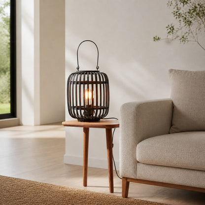 Yumeko Ambient Tischleuchte – Stilvolles und umweltfreundliches Design im offenen Bambuskäfig-Stil für Wohn- und Schlafzimmer