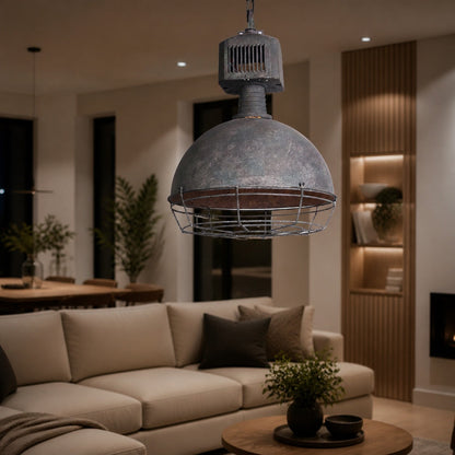 Caged Industrial Metal Pendant Light