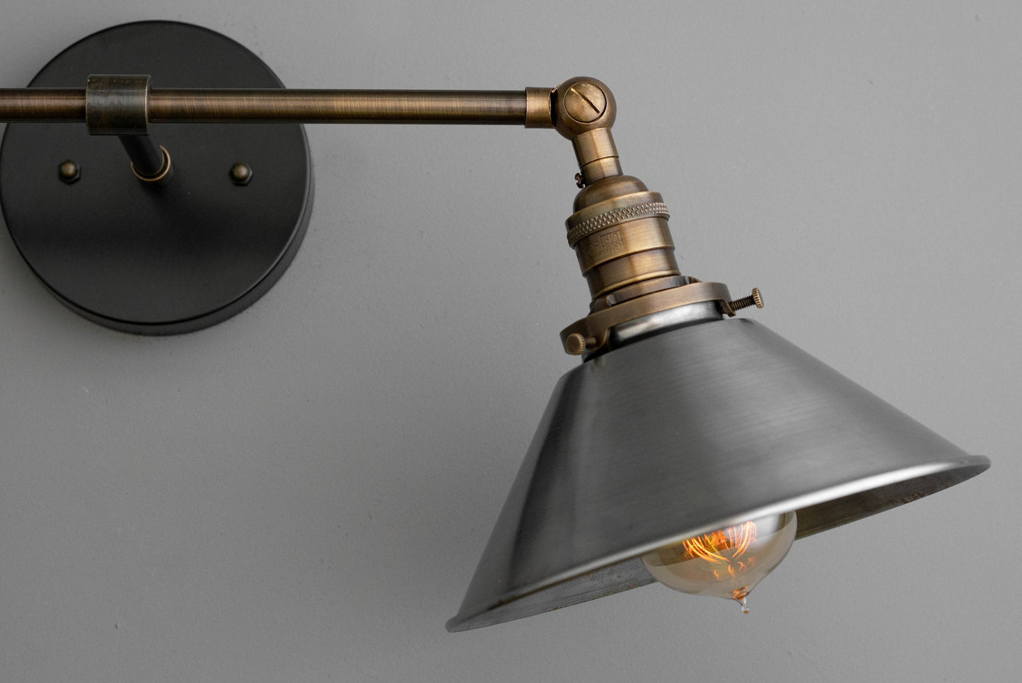 Conique Metal Industrial Wall Sconce with Dual Cone Shades - Vintage Metal Finish