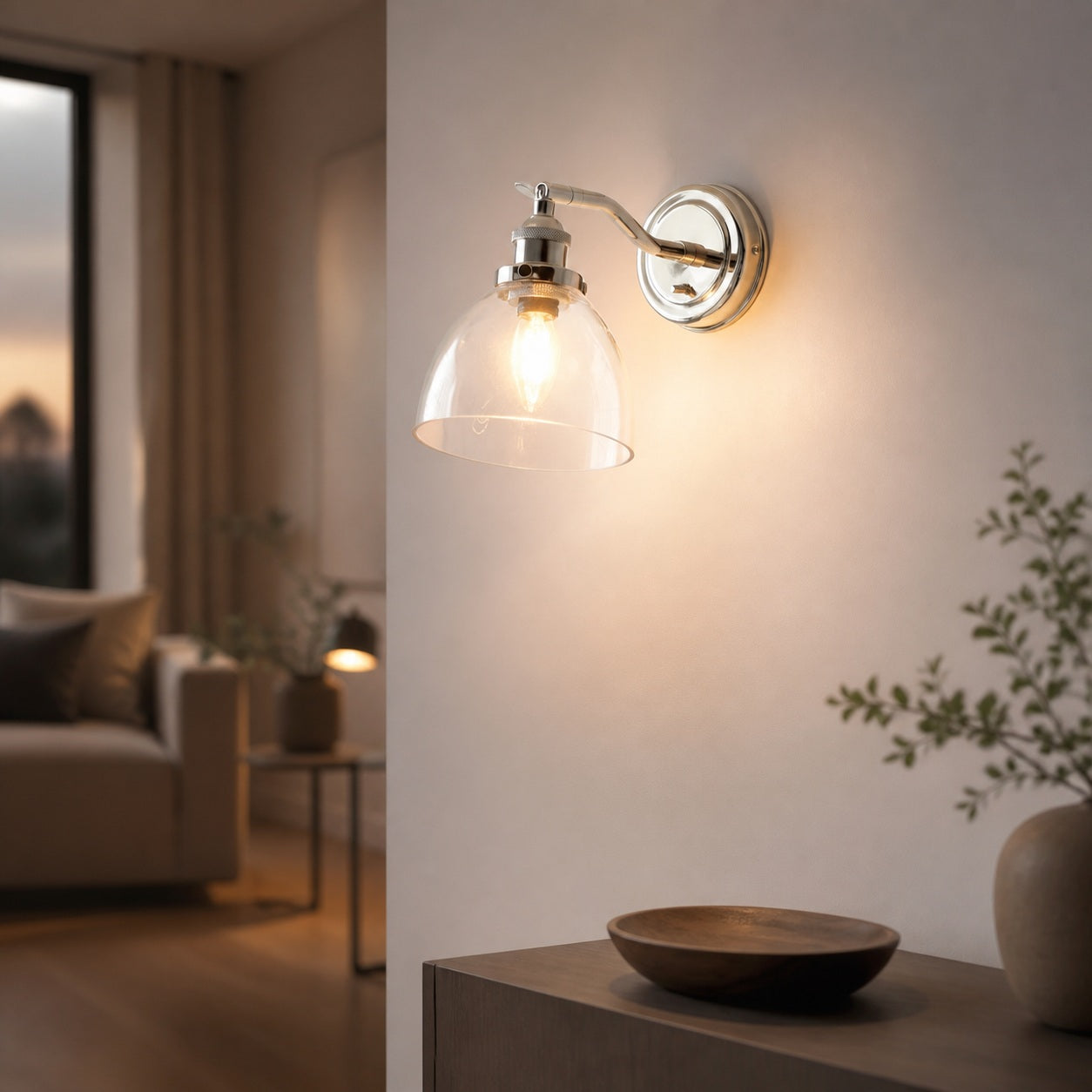 Novera Wall Light Collection – Glass Shade Finishes in Brass Silver Nickel Copper – Residential and Boutique Hospitality