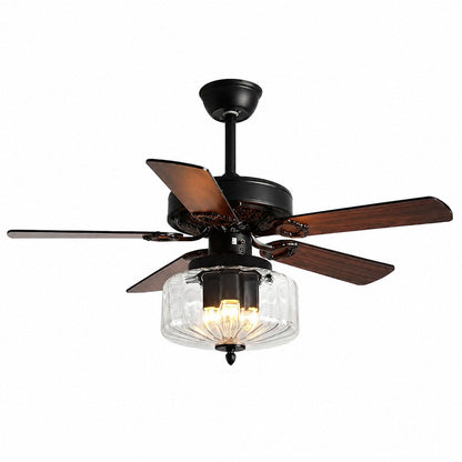 Konoha and Banana Leaf Wooden Ceiling Fan Light
