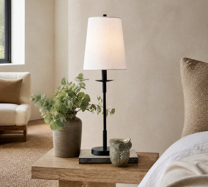 Rowan Moderne Tischlampe aus Eisen – Industrielles Bauernhaus-Leinen-Nachttisch-Leselicht