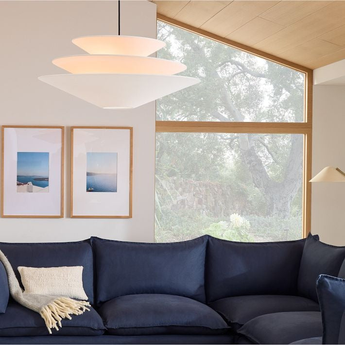 Solivara Soft Layered Linen Pendant Light with Modern Silhouette for Living and Dining Spaces