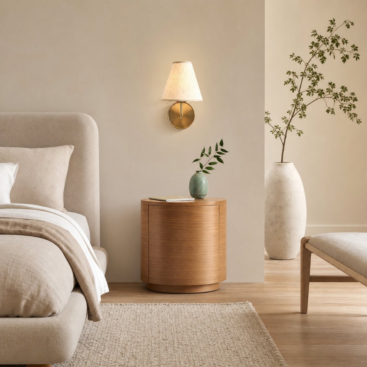 Fibura Zeitlose Wandleuchte mit Leinen Schirm - Minimalistisches Design für stilvolle Innenräume