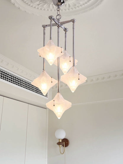 Art Deco Astris Star Chandelier – Frosted Glass Deco Fixture for Dining Room