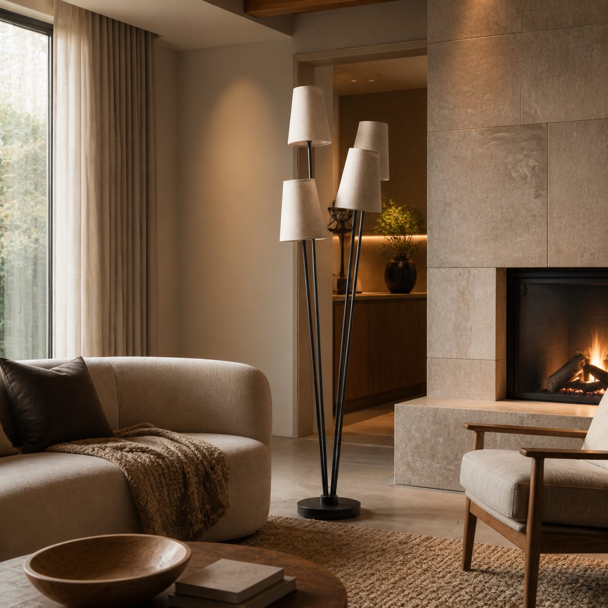 Duova 4 Light Floor Lamp – Fabric Shade Floor Lamp for Reading Corners or Living Spaces