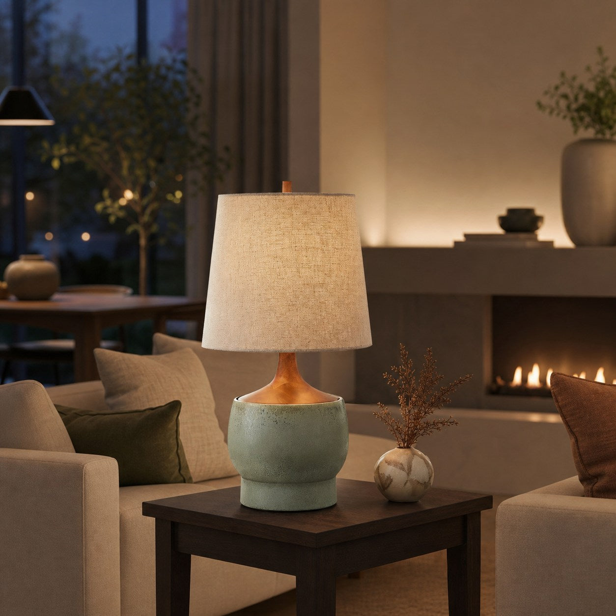 外观版权-Avero Contemporary Table Lamp - Textured Cement Design for Living Room and Office