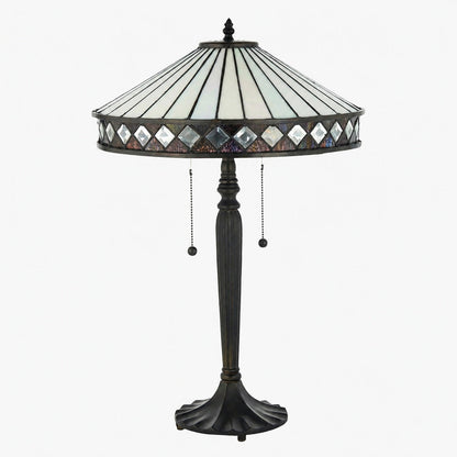 TF Fargo Geometrische Tiffany-Lampe – Akzentbeleuchtung aus bernsteinfarbenem und cremefarbenem Glas für Schlafzimmer oder Arbeitszimmer
