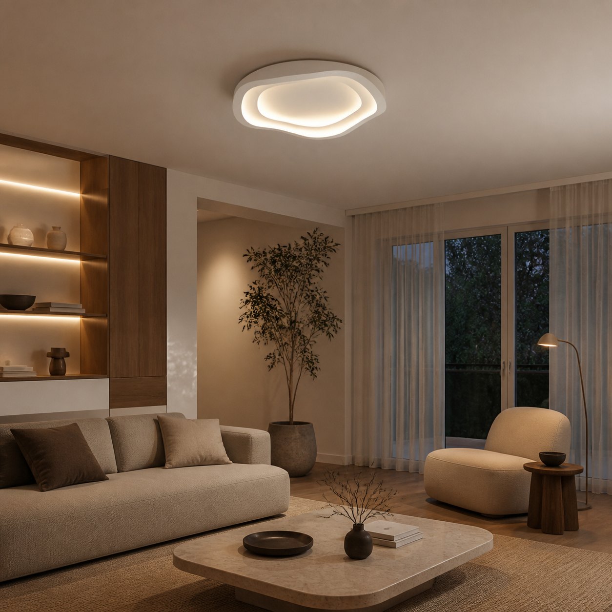 Aeris Elionis LED-Deckenleuchte mit Wellenmuster – Minimalistische Einbauleuchte aus Eisen und Acryl für das Wohnzimmer
