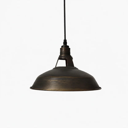 Antique brass wide metal pendant lamp on white background