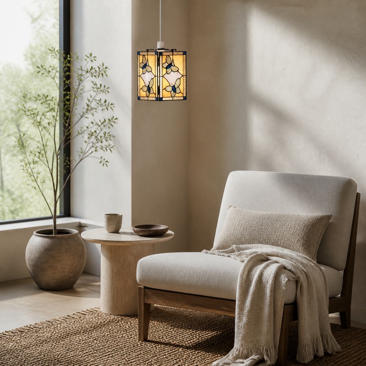 TF Butterfly Pendant Lamp — Artistic Stained Glass Pendant Light for Living Room or Bedroom
