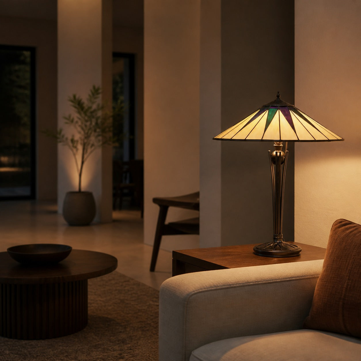 TF Dark Star Tiffany Style Geometric Shade Table Lamp for Bedroom and Accent Lighting
