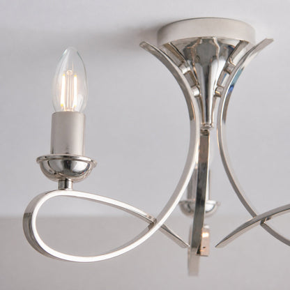 Foline 3-Light Ceiling Fixture with Sweeping Arms - Polished Nickel Semi-Flush for Dining or Entry