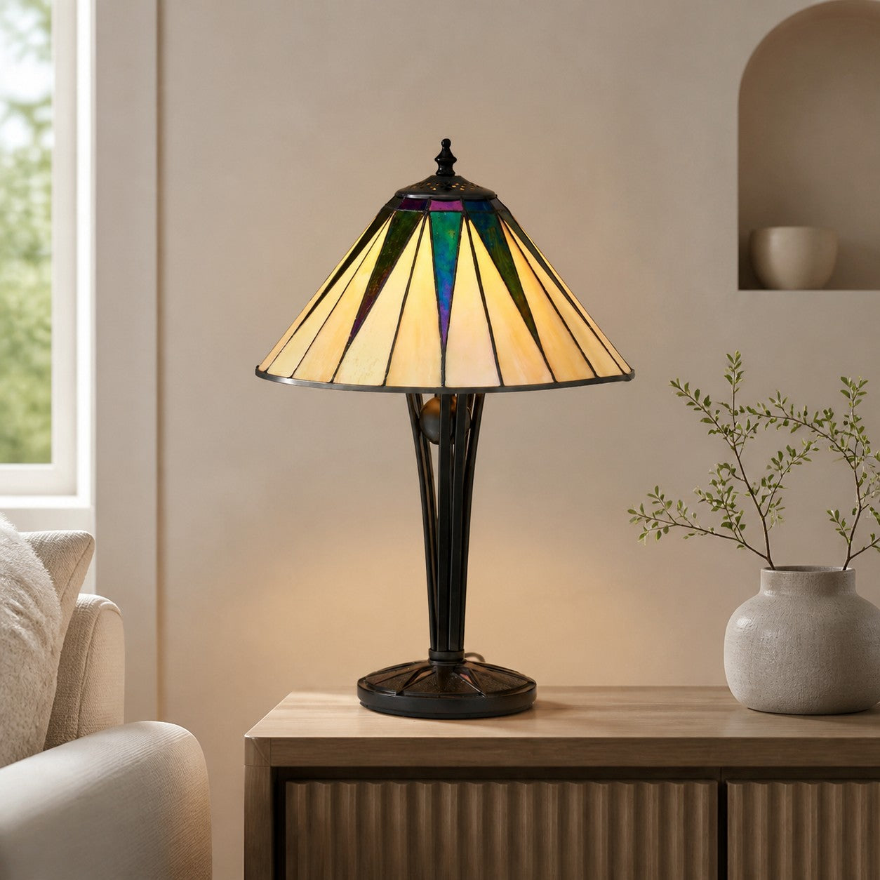 TF Dark Star Tiffany Style Geometric Shade Table Lamp for Bedroom and Accent Lighting