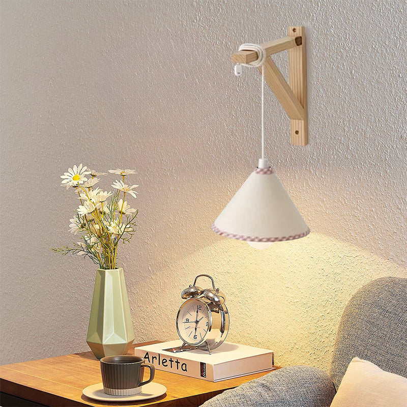 Cartoon Felt Grid Lampshade Wall Lamp With LED And Pull Cord White Plaid For Kids Bedroom Decor 2