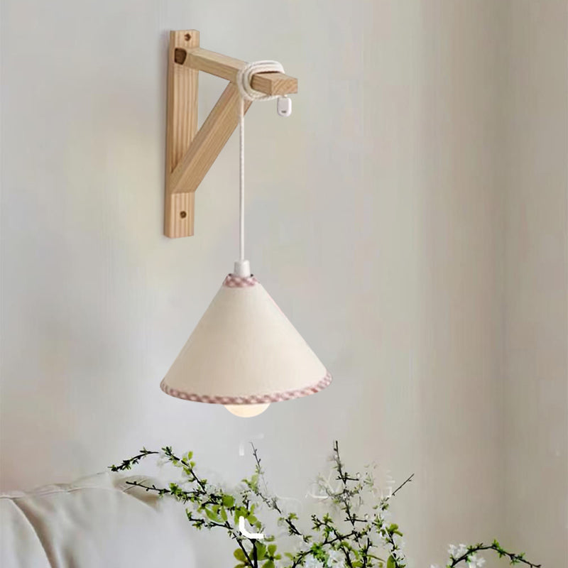 Cartoon Felt Grid Lampshade Wall Lamp With LED And Pull Cord White Plaid For Kids Bedroom Decor 1