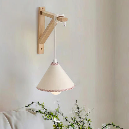 Cartoon Felt Grid Lampshade Wall Lamp With LED And Pull Cord White Plaid For Kids Bedroom Decor 1
