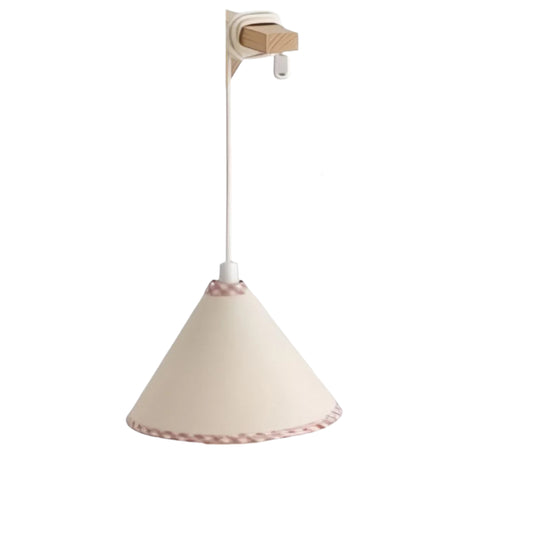 Cartoon Felt Grid Lampshade Wall Lamp With LED And Pull Cord White Plaid For Kids Bedroom Decor