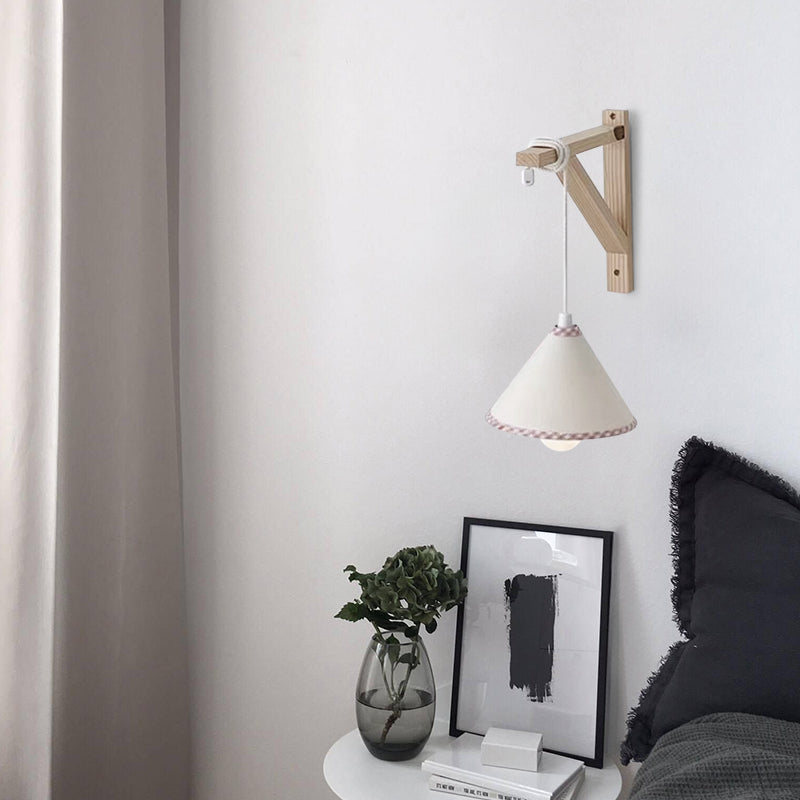 Cartoon Felt Grid Lampshade Wall Lamp With LED And Pull Cord White Plaid For Kids Bedroom Decor 4