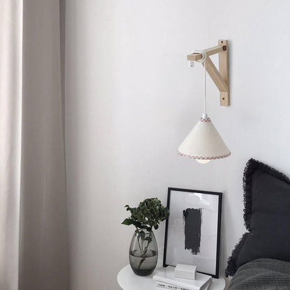 Cartoon Felt Grid Lampshade Wall Lamp With LED And Pull Cord White Plaid For Kids Bedroom Decor 4