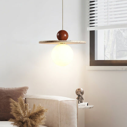 Cream Style Flying Disc Travertine Pendant Lamp