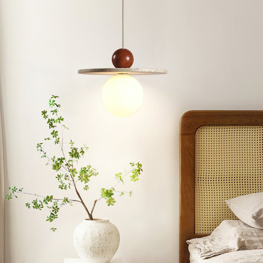 Cream Style Flying Disc Travertine Pendant Lamp