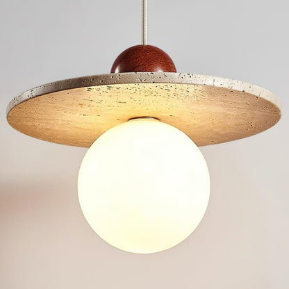 Cream Style Flying Disc Travertine Pendant Lamp