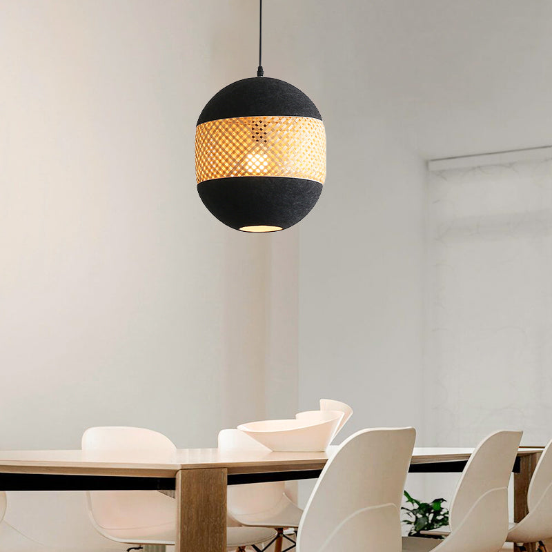 Creative Bamboo Lantern Pendant Lamp With Felt Bamboo Weaving Art Ellipsoid Style For Workshop