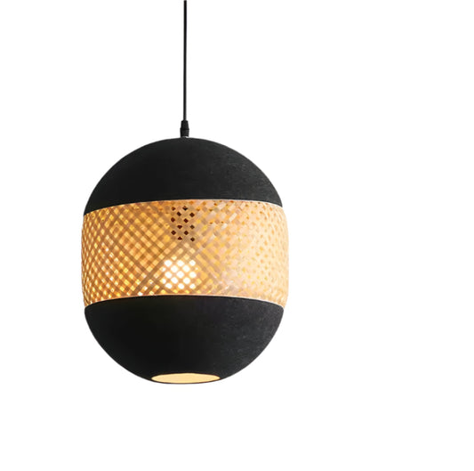Creative Bamboo Lantern Pendant Lamp With Felt Bamboo Weaving Art Ellipsoid Style For Workshop 1
