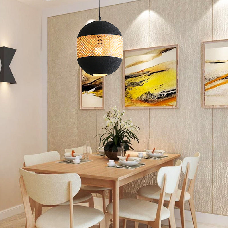 Creative Bamboo Lantern Pendant Lamp With Felt Bamboo Weaving Art Ellipsoid Style For Workshop 2
