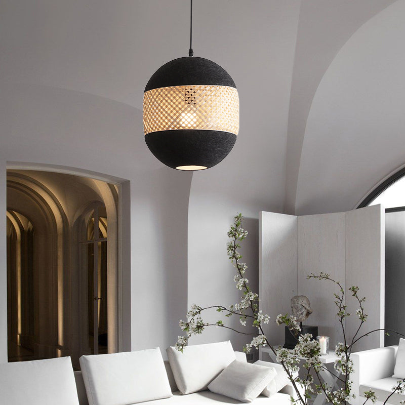 Creative Bamboo Lantern Pendant Lamp With Felt Bamboo Weaving Art Ellipsoid Style For Workshop 3