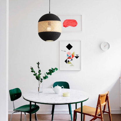 Creative Bamboo Lantern Pendant Lamp With Felt Bamboo Weaving Art Ellipsoid Style For Workshop 4