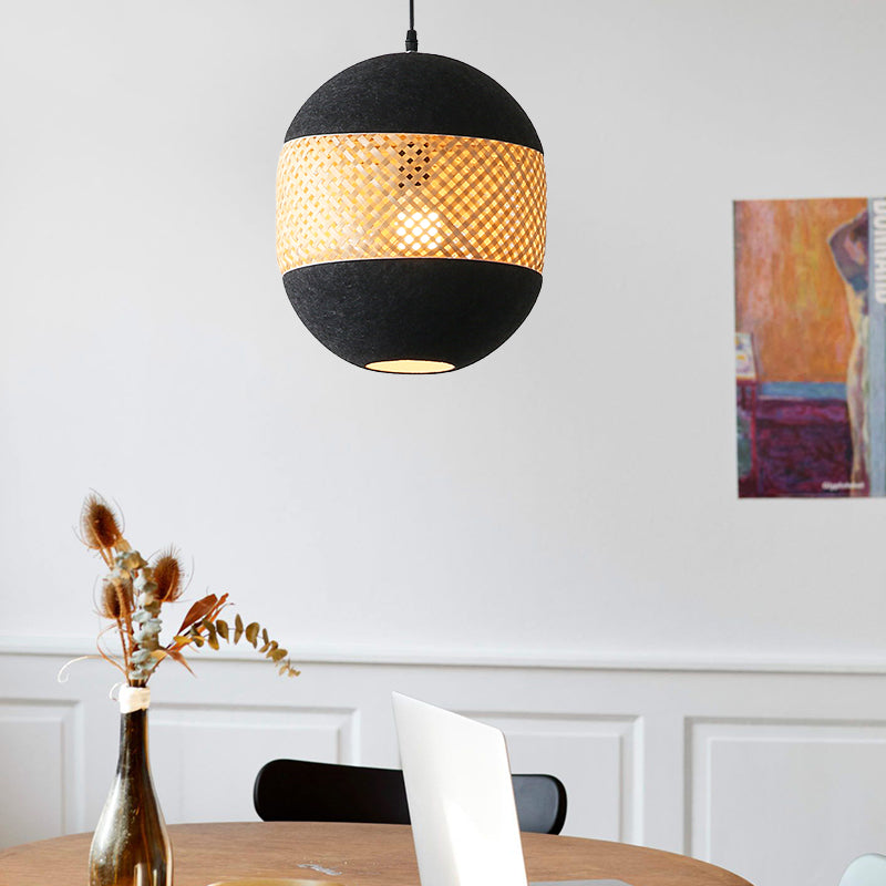 Creative Bamboo Lantern Pendant Lamp With Felt Bamboo Weaving Art Ellipsoid Style For Workshop 5